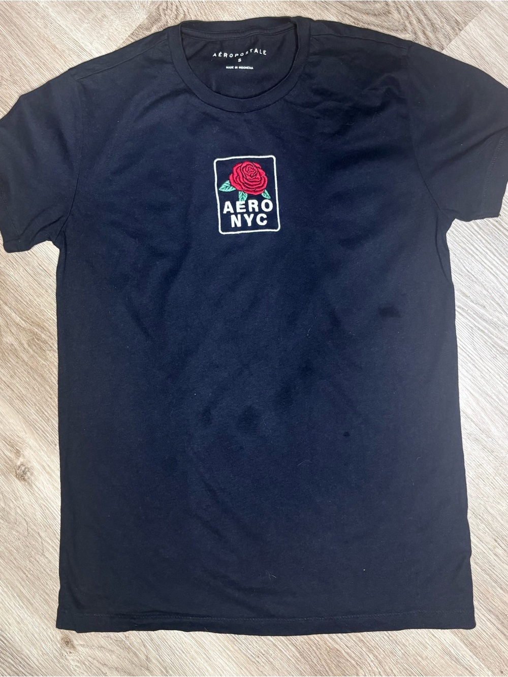 Aeropostale Black Tee with Red Rose Patch